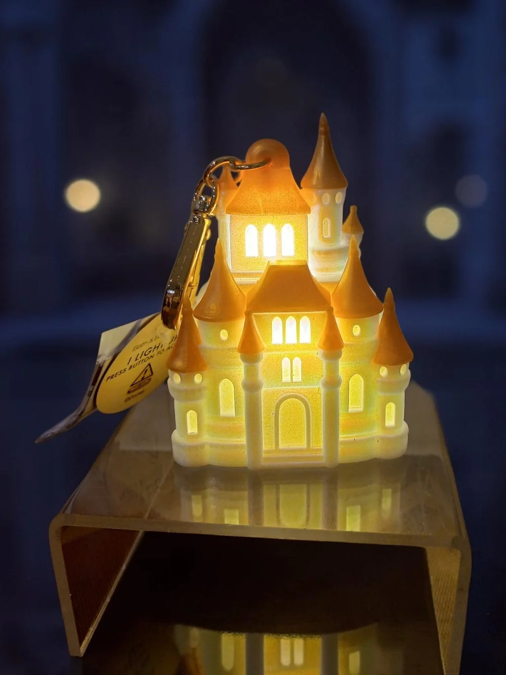 Illuminated Mini Castle Keychain Pocketbac Holder - Yellow Glow